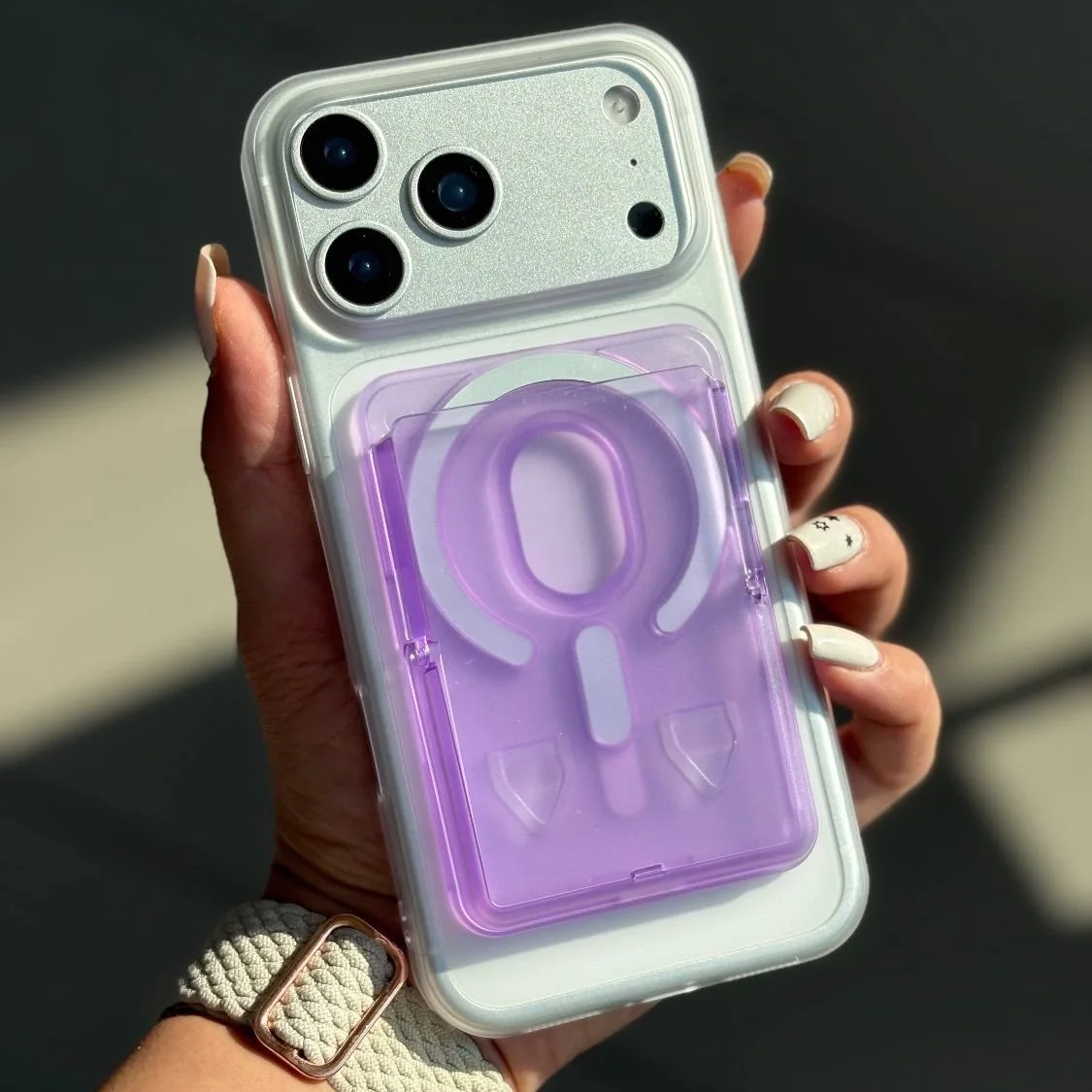 Transparent MagSafe Wallet with Stand — Purple