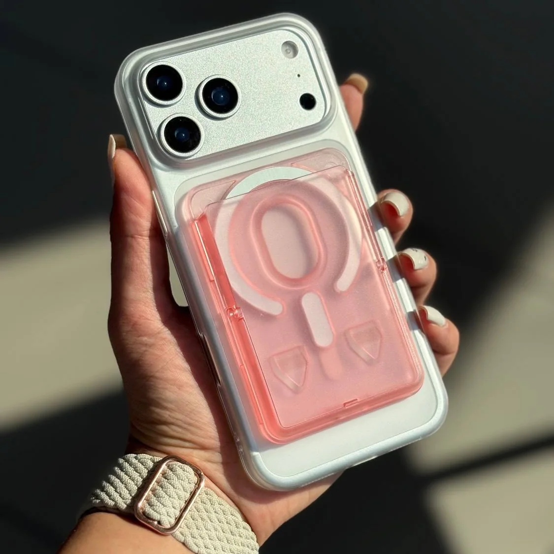 Transparent MagSafe Wallet with Stand — Pink